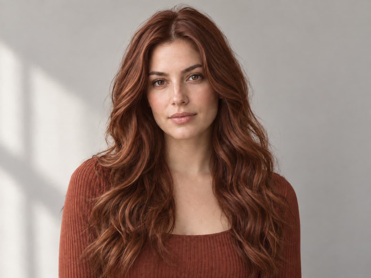 Preview auburn across long, wavy hair – After